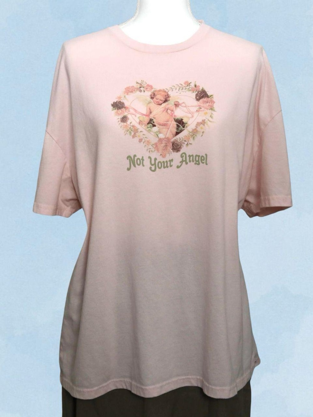 Not Your Angel Graphic Tee - Soft Pink Short Sleeve Top
